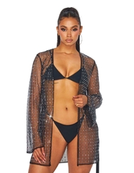 Front view of DREAM ABOUT ME MESH RHINESTONE ROBE