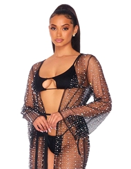 Front view of CLOUD NINE BEADED MESH DUSTER ROBE