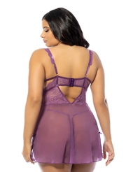 Alternate back view of EVRICE LACE AND MESH BABYDOLL