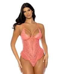 Front view of LAINEY UNDERWIRE TEDDY WITH RUFFLES