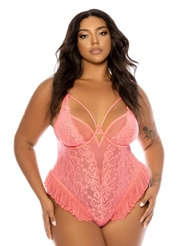 Front view of LAINEY UNDERWIRE PLUS SIZE TEDDY WITH RUFFLES