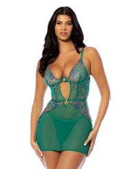 Front view of EVELYN FITTED EMBROIDERY BABYDOLL