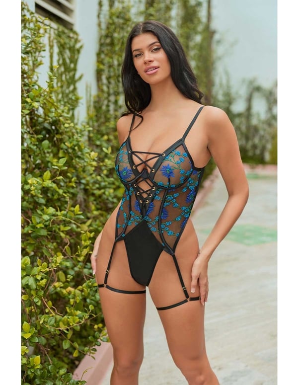 Lola Embroidered Teddy With Garterstays ALT8 view Color: BK