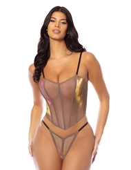 Front view of NOVA IRIDESCENT BUSTIER AND G-STRING SET