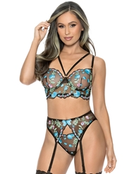 Front view of TWILIGHT GARDEN 3PC EMBROIDERY BRA SET