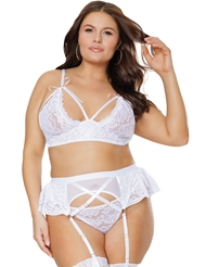 Front view of CALLA LILY PLUS SIZE BRALETTE AND GARTER SET