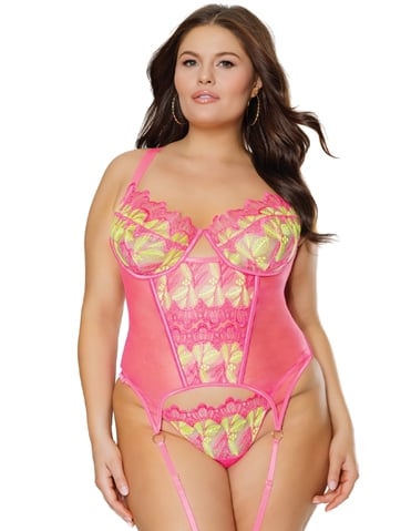 PINK PRIMROSE PLUS SIZE BUSTIER AND THONG - 24111X-04012
