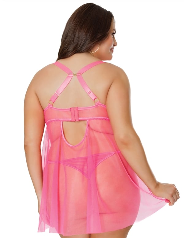 Pink Primrose Plus Size Babydoll And Thong ALT1 view Color: YHP