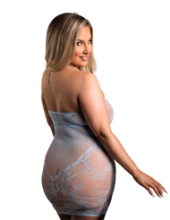 Alternate back view of HEAVEN SENT LACE DRESS WITH PEARL HALTER STRAP