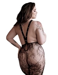 Alternate back view of IN SUSPENSE LACE SUSPENDER STOCKINGS WITH STUD DETAIL