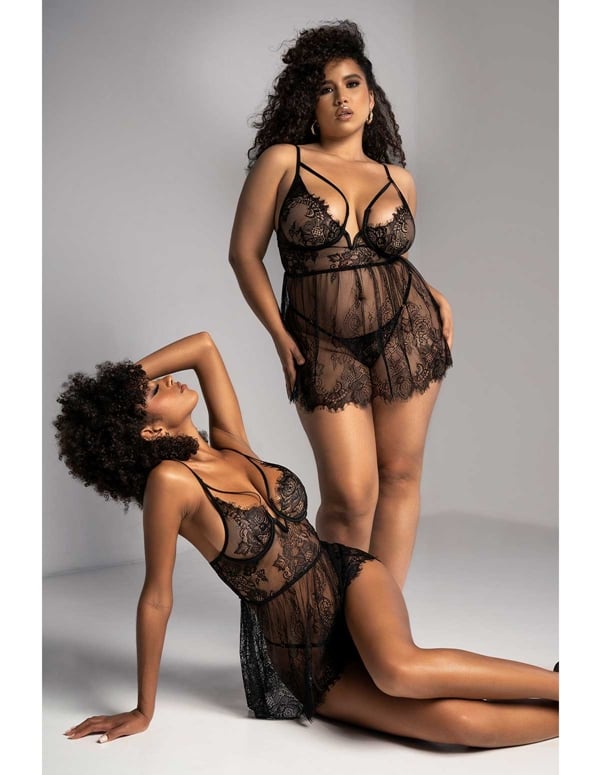 Passion Eyelash Lace Babydoll ALT4 view Color: BK