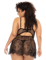 Alternate back view of PASSION EYELASH LACE PLUS SIZE BABYDOLL