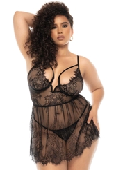 Alternate front view of PASSION EYELASH LACE PLUS SIZE BABYDOLL