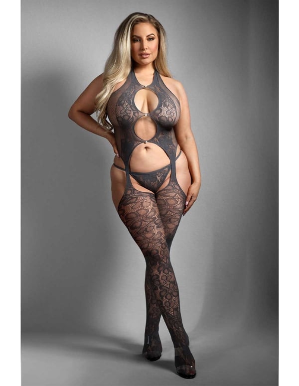 Worth The Wait Floral Halter Bodystocking And G-String ALT2 view Color: GY