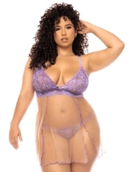 Front view of POPPY PLUS SIZE BABYDOLL AND G-STRING