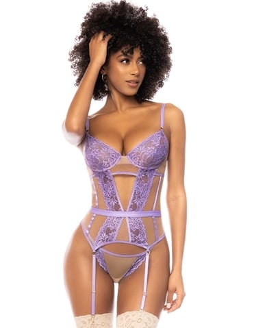 POPPY BUSTIER AND G-STRING - 8827-LILAC-04141