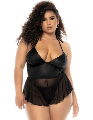 PROVOKE WET LOOK AND SHEER PLUS SIZE ROMPER - 7547X-04141