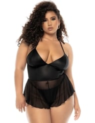 Front view of PROVOKE WET LOOK AND SHEER PLUS SIZE ROMPER