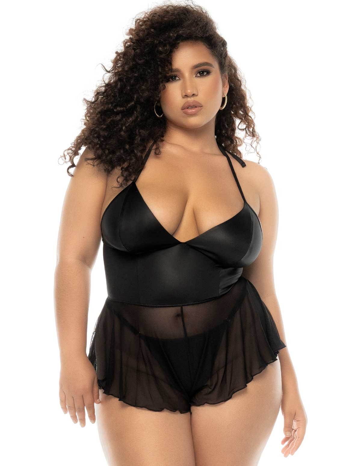 alternate image for Provoke Wet Look And Sheer Plus Size Romper