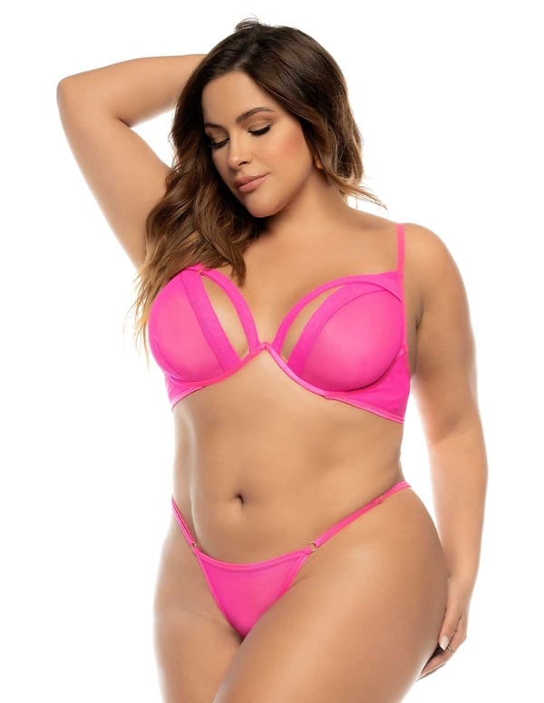 Electrifying Pink 2-In-1 Babydoll And 2Pc Plus Size Set ALT2 view Color: HP