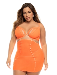 Front view of ELECTRIFYING ORANGE 2-IN-1 BABYDOLL AND 2PC PLUS SIZE SET