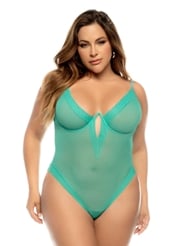 Front view of ELECTRIFYING JADE PLUS SIZE UNDERWIRE TEDDY