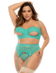 Front view of ELECTRIFYING JADE 3PC PLUS SIZE UNDERBOOB BRA SET