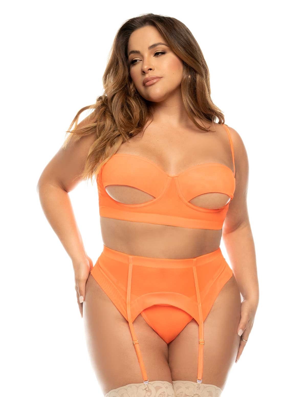 alternate image for Electrifying Orange 3Pc Underboob Plus Size Bra Set