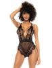 Additional BLACK view of product PASSION EYELASH LACE TEDDY WITH OPEN BACK with color code BK