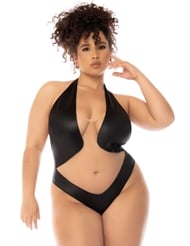 Front view of EXPOSED HALTER PLUS SIZE TEDDY