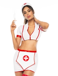 Front view of SEXY NURSE 3PC ZIPPER TOP AND SKIRT SET