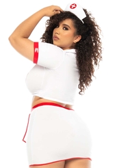 Alternate back view of SEXY PLUS SIZE NURSE 3PC ZIPPER TOP AND SKIRT SET