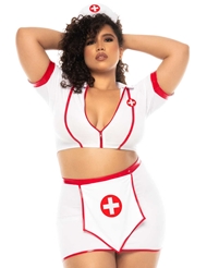 Front view of SEXY PLUS SIZE NURSE 3PC ZIPPER TOP AND SKIRT SET