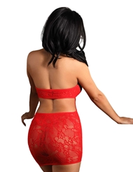 Alternate back view of FEEL THE HEAT LACE HALTER DRESS