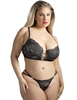 Additional BLACK view of product EDGE LACE AND WETLOOK LONGLINE BRA AND PANTY with color code BK