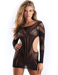 Alternate front view of ILLUSION LONG SLEEVE DRESS