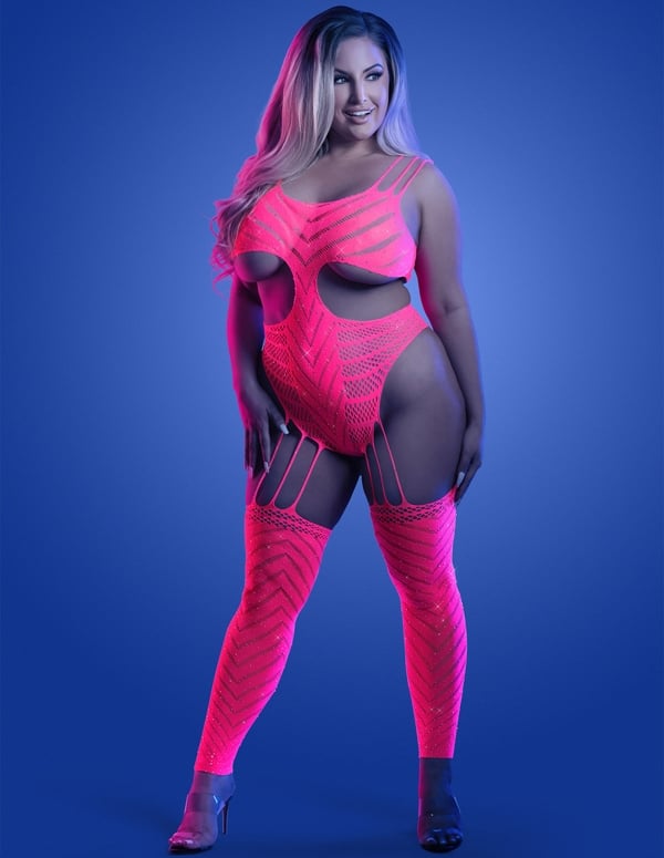 Wavelength Uv Reactive Fishnet Teddy Bodystocking ALT6 view Color: NP