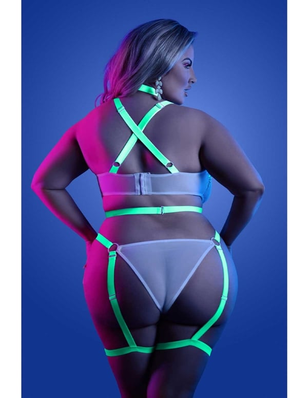 Night Vision Glow-In-The-Dark Strappy Teddy ALT7 view Color: WH