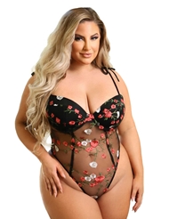 Front view of STEVIE EMBROIDERED MOLDED CUP PLUS SIZE TEDDY
