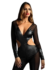 Front view of EDGE WETLOOK CATSUIT WITH CUT-OUTS