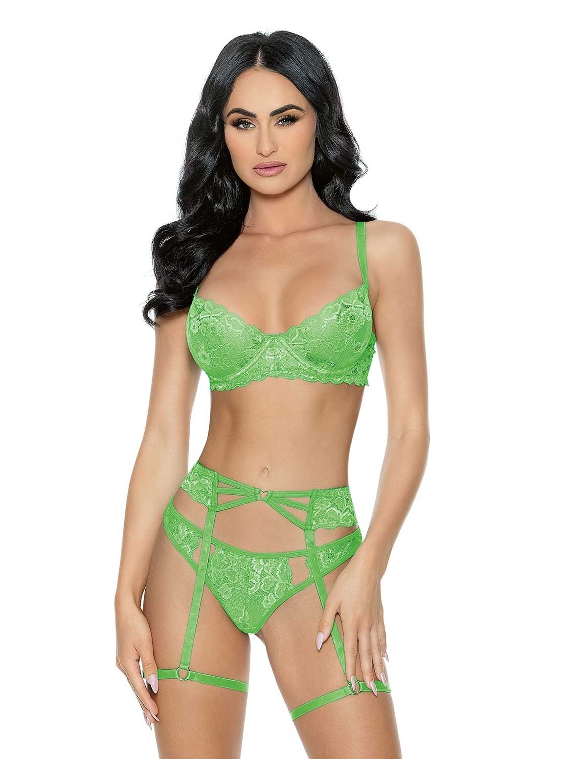 alternate image for 3Pc Green Bra Set With Heart Detail