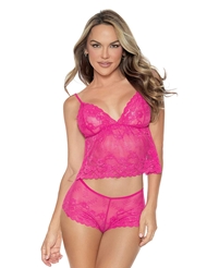 Front view of PINK FLUTTER CAMI AND BOYSHORT SET