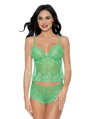 Alternate front view of GREEN FLUTTER CAMI AND BOYSHORT SET