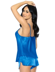 Alternate back view of BLUE SATIN COWL NECK CAMI AND SHORT SET