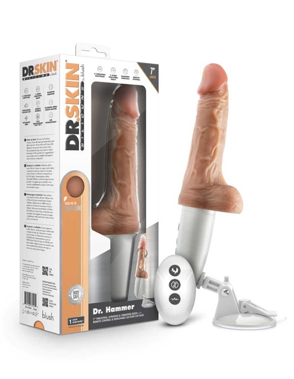 Dr. Skin - Dr. Hammer Thrusting Dildo With Handle And Remote ALT2 view Color: VA