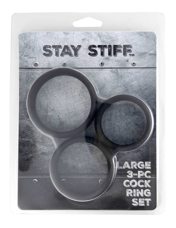 Stay Stiff - Large 3Pc Cock Ring Set ALT3 view Color: BK