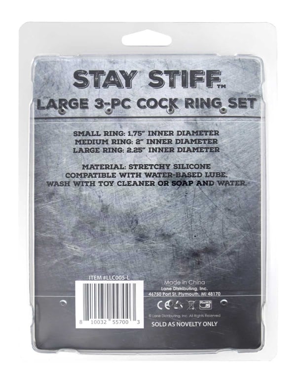 Stay Stiff - Large 3Pc Cock Ring Set ALT4 view Color: BK