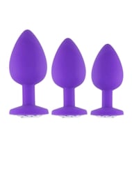 Front view of SWEET CHEEKS - 3PC SILICONE JEWELED PLUG SET