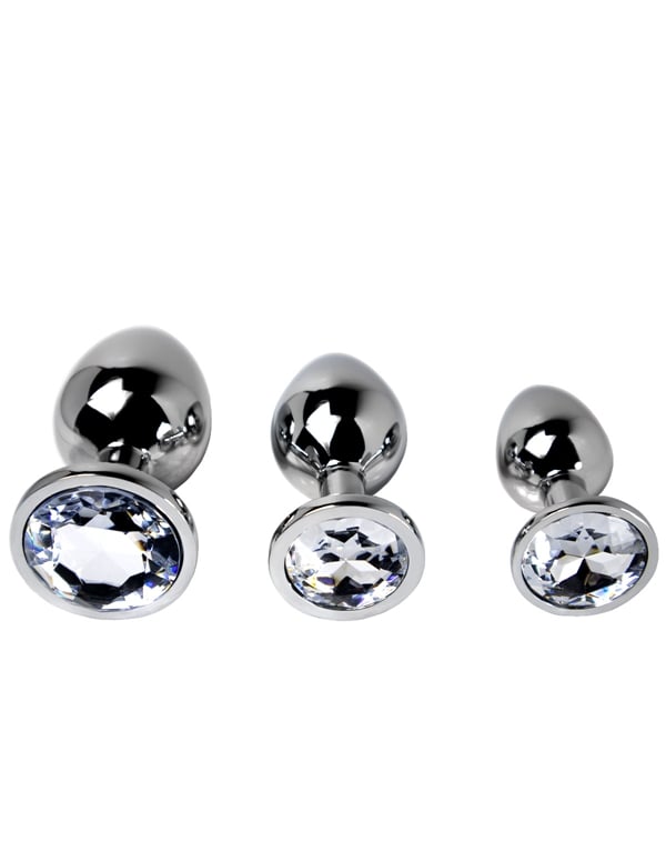 Fem Gem - 3Pc Chrome Jeweled Plug Set ALT1 view Color: SL