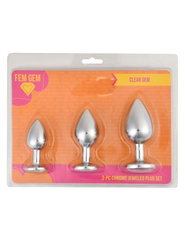 Fem Gem - 3Pc Chrome Jeweled Plug Set ALT2 view Color: SL